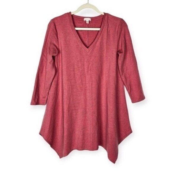 Garnet Hill Tunic Top Womens XL Salmon Red Lagenlook Stretch Comfy Asymmetrical - Picture 1 of 12